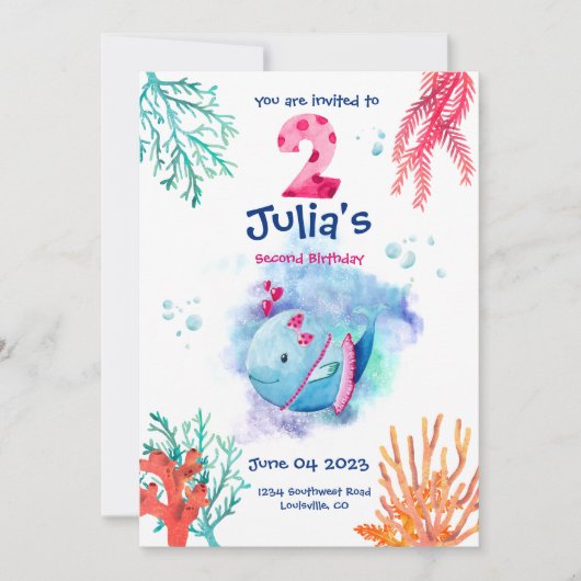 Verjaardagsfeest onder de zee walvis, oceandieren kaart (Voorkant)