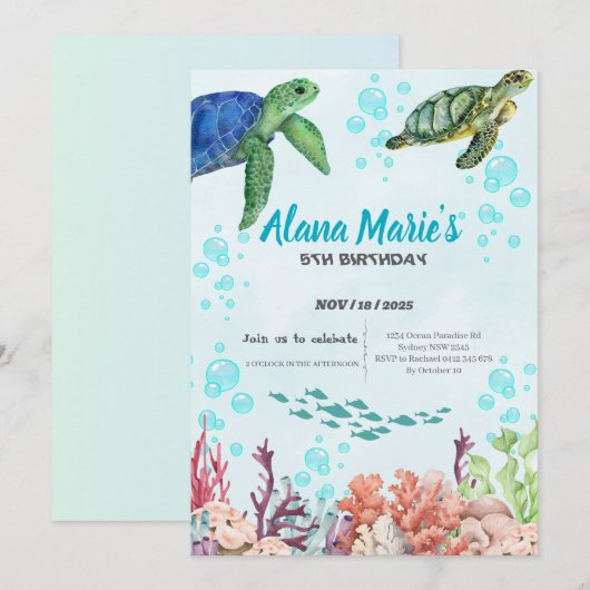 Verjaardagsfeest onder water met een Zee Tu Kaart (Voorkant / Achterkant)