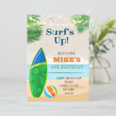 Verjaardagsfeest op het strand met surfen kaart (Staand voorkant)