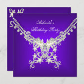 Verjaardagsfeest Paars Wit Zilveren Parel Sieraden Kaart (Voorkant / Achterkant)