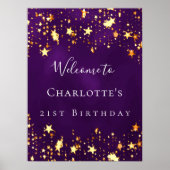 Verjaardagsfeest paarse gouden sterren welkom poster (Voorkant)