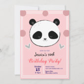 Verjaardagsfeest Panda Gezicht en Roze Polka Dots Kaart (Voorkant)