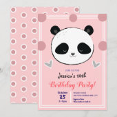Verjaardagsfeest Panda Gezicht en Roze Polka Dots Kaart (Voorkant / Achterkant)