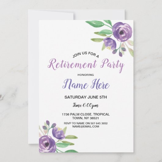 Verjaardagsfeest Pensioenbloem Nodig Paarse uit Kaart (Voorkant)