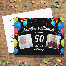 Verjaardagsfeest per post, 2 foto's, elke leeftijd briefkaart