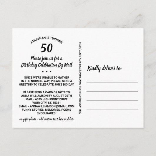 Verjaardagsfeest per post, 2 foto's, elke leeftijd briefkaart (Achterkant)