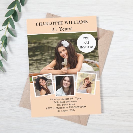 Verjaardagsfeest perzik foto collage kaart