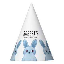 Verjaardagsfeest pet met kleine blauwe konijntjes feesthoedjes