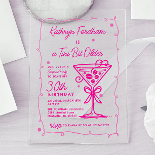 VERJAARDAGSFEEST Pink Doodle Martini 30e Verjaarda Acryl Uitnodigingen