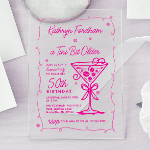 VERJAARDAGSFEEST Pink Doodle Martini 50e Verjaarda Acryl Uitnodigingen