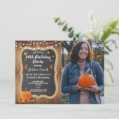 Verjaardagsfeest Pompoen Rustiek Hout Krijt Foto Kaart (Staand voorkant)