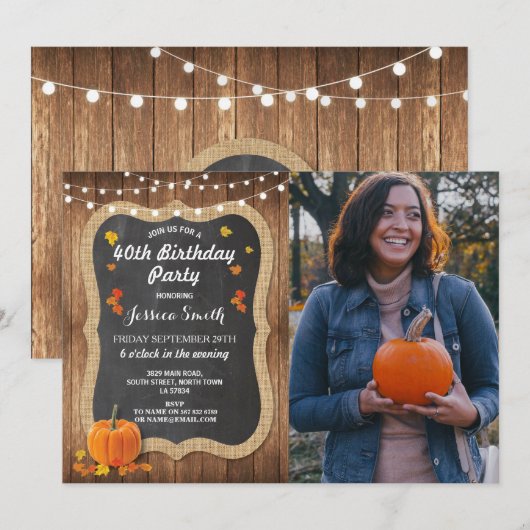 Verjaardagsfeest Pompoen Rustiek Hout Krijt Foto Kaart (Voorkant / Achterkant)