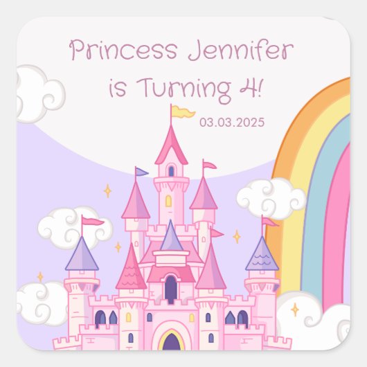 Verjaardagsfeest Prinses Koninklijk Kasteel Vierkante Sticker (Voorkant)