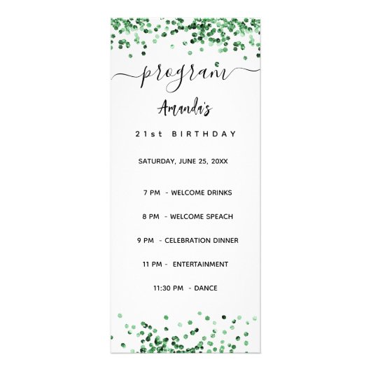 Verjaardagsfeest Programma Menu groen wit (Voorkant)