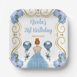 Verjaardagsfeest Red Hair Princess in Dusty Blue Papieren Bordje