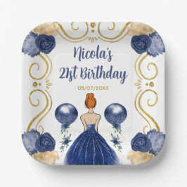 Verjaardagsfeest Red Hair Princess in Navy Blue Papieren Bordje
