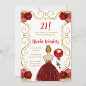 Verjaardagsfeest Red Hair Princess in Red Kaart (Voorkant)