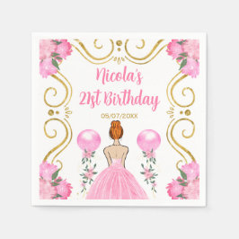 Verjaardagsfeest Red Hair Princess in Roze Servet