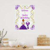 Verjaardagsfeest Red Hair Princess Paarse Welkom Poster (Keuken)