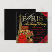 Verjaardagsfeest Red Paris Kaart (Voorkant / Achterkant)