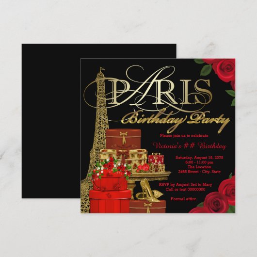Verjaardagsfeest Red Paris Kaart (Voorkant / Achterkant)