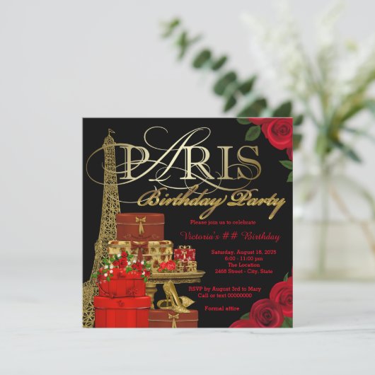 Verjaardagsfeest Red Paris Kaart (Staand voorkant)