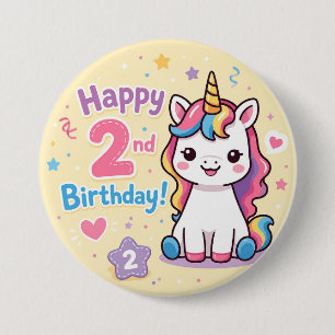 Verjaardagsfeest Regenboog Eenhoorn 2 jaar Ronde Button 7,6 Cm