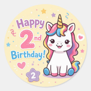 Verjaardagsfeest Regenboog Eenhoorn 2 jaar Ronde Sticker