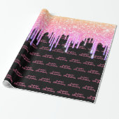 Verjaardagsfeest regenboog roze glitters zwart gli cadeaupapier (Uitgerold)