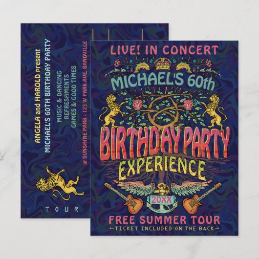 Verjaardagsfeest Rock Band Concert Ticket Retro 70 Briefkaart (Voorkant / Achterkant)