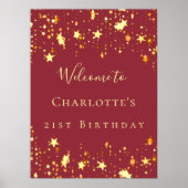 Verjaardagsfeest rode gouden sterren welkom poster (Voorkant)