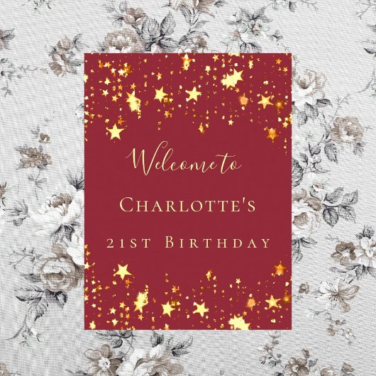 Verjaardagsfeest rode gouden sterren welkom poster