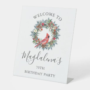 Verjaardagsfeest rode kardinaal welkom 65 jaar reclamebord met voetstuk