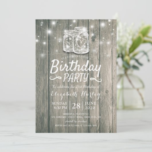 Verjaardagsfeest Roestig Hout Metselwerk Pot Strin Kaart (Staand voorkant)