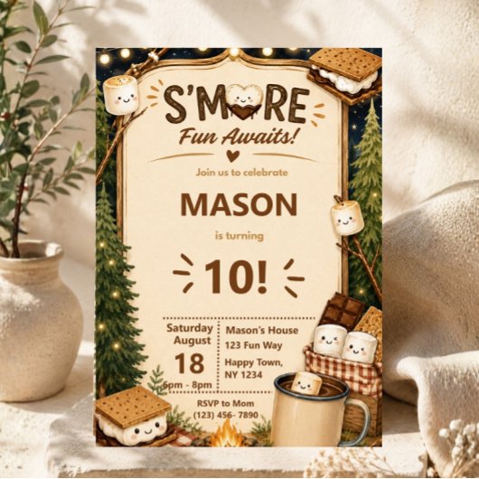 Verjaardagsfeest rond het kampvuur met S'mores Kaart