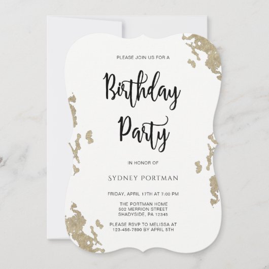 Verjaardagsfeest Rood en Wit Faux Goud Marmer Kaart (Voorkant)