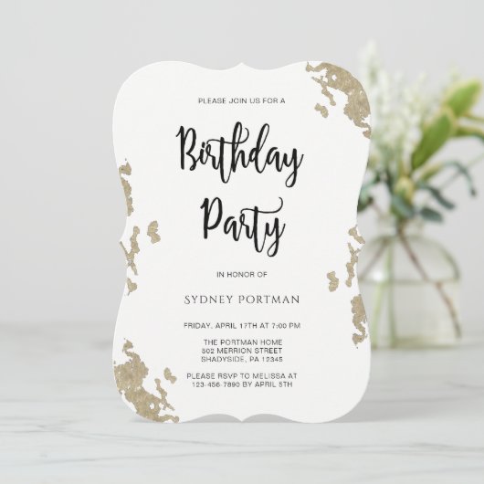 Verjaardagsfeest Rood en Wit Faux Goud Marmer Kaart (Staand voorkant)