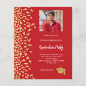 Verjaardagsfeest rood gouden foto uitnodiging (Voorkant)