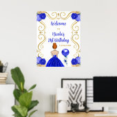 Verjaardagsfeest Rood haar Prinses Blauw Welkom Poster (Thuiskantoor)