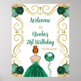 Verjaardagsfeest Rood haar Prinses Groen Welkom Poster