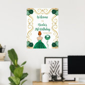 Verjaardagsfeest Rood haar Prinses Groen Welkom Poster (Thuiskantoor)