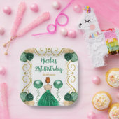 Verjaardagsfeest rood haar prinses in groen papieren bordje (Feest)