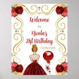 Verjaardagsfeest Rood haar Prinses Rood Welkom Poster