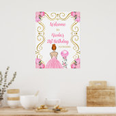 Verjaardagsfeest Rood haar Prinses Roze Welkom Poster (Keuken)