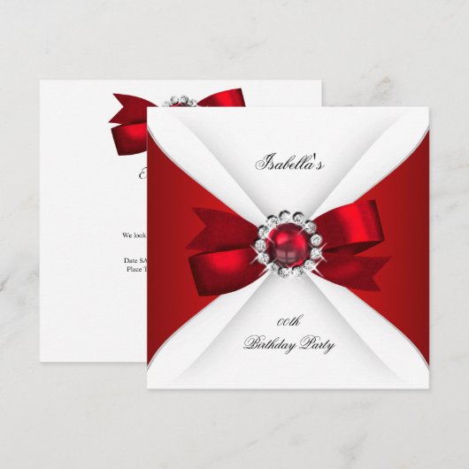 Verjaardagsfeest Rood Wit Diamant Rood Lint 2 Kaart (Voorkant / Achterkant)