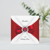 Verjaardagsfeest Rood Wit Diamant Rood Lint 2 Kaart (Staand voorkant)