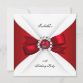 Verjaardagsfeest Rood Wit Diamant Rood Lint 2 Kaart (Voorkant)
