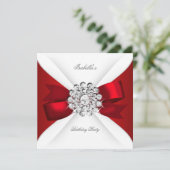 Verjaardagsfeest Rood Wit Diamant Rood Lint Kaart (Staand voorkant)