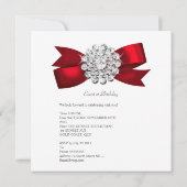 Verjaardagsfeest Rood Wit Diamant Rood Lint Kaart (Achterkant)