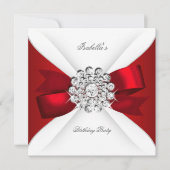 Verjaardagsfeest Rood Wit Diamant Rood Lint Kaart (Voorkant)
